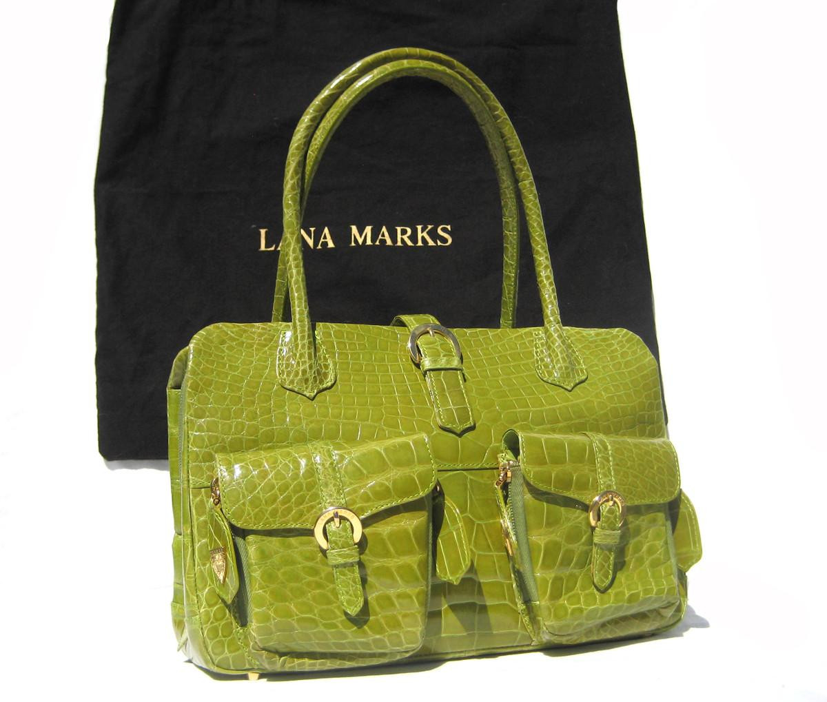 XL LANA MARKS Chartreuse Lime Green Alligator Belly Skin Handbag