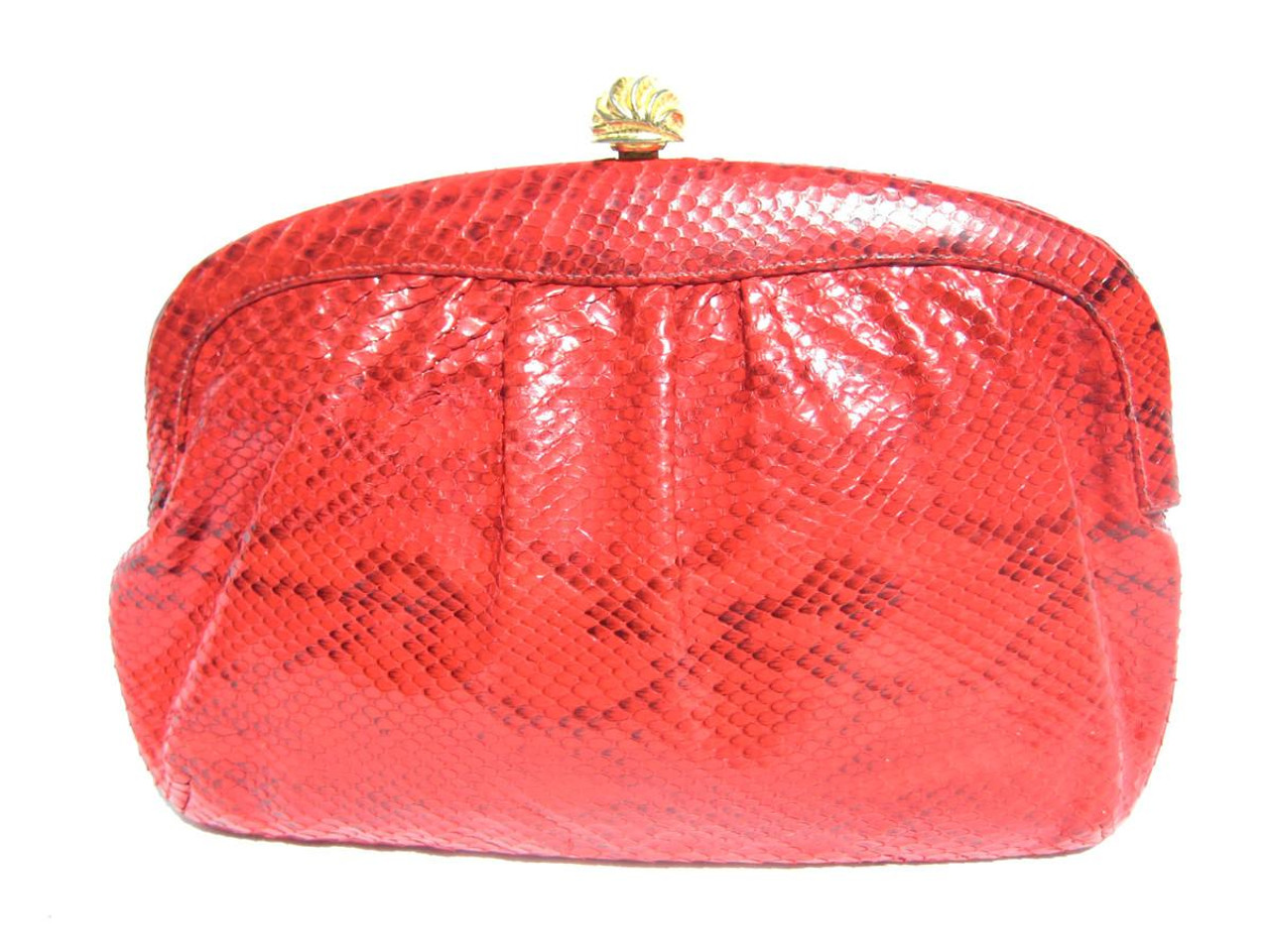 RED 1990's PYTHON Snake Skin Clutch Shoulder Bag - Morris