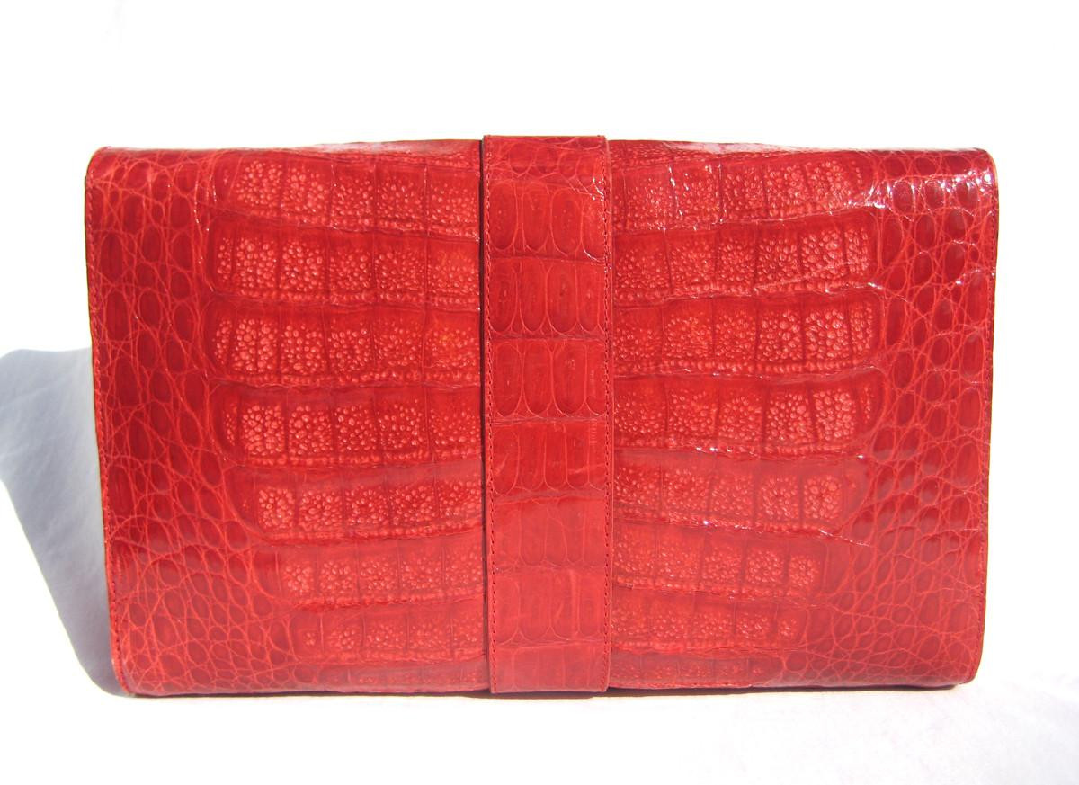 BALLY Early 2000's Candy Apple RED CROCODILE Belly Skin Clutch