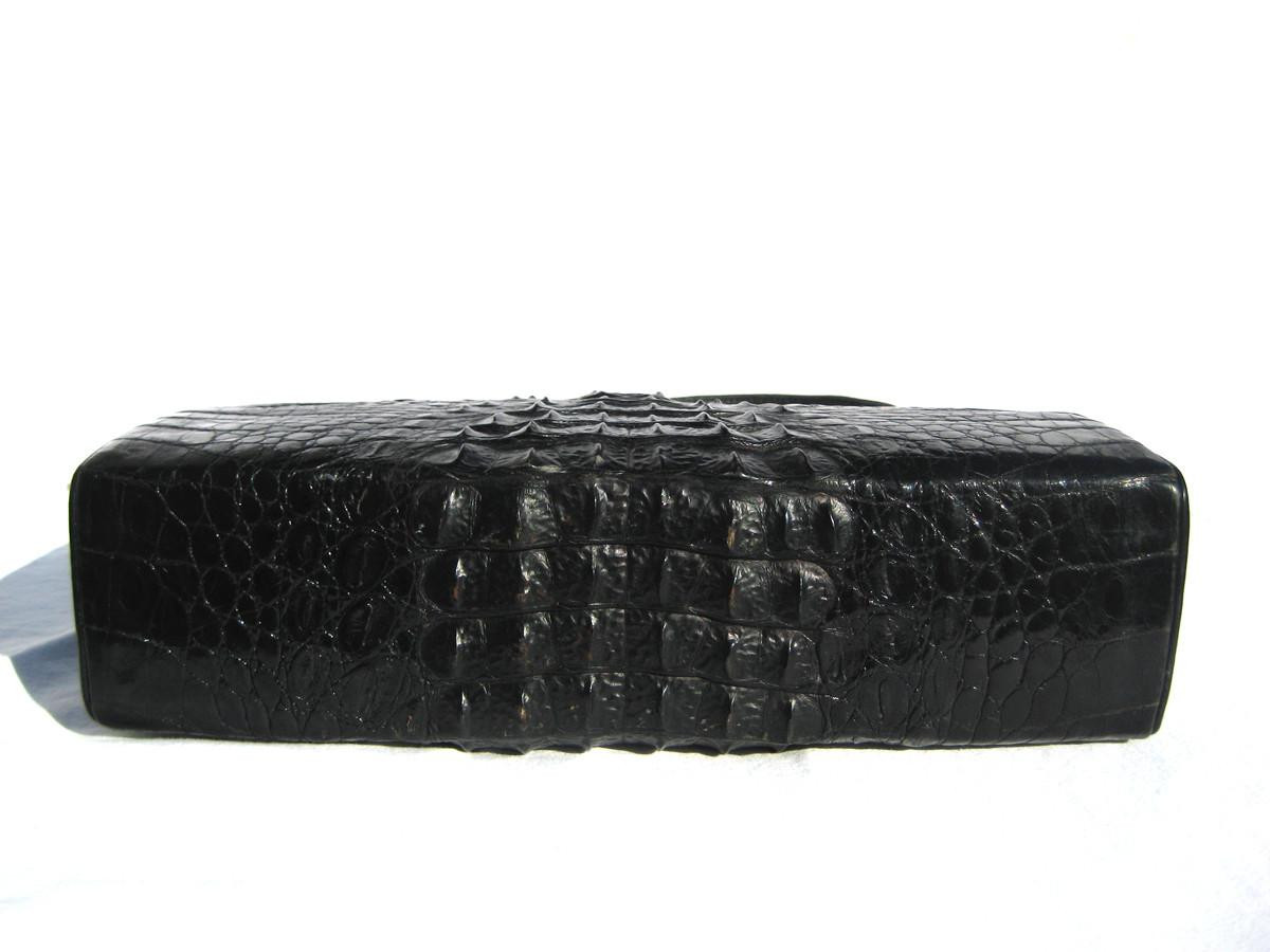 German Jet BLACK 1950's-60's Hornback CROCODILE Skin Handbag