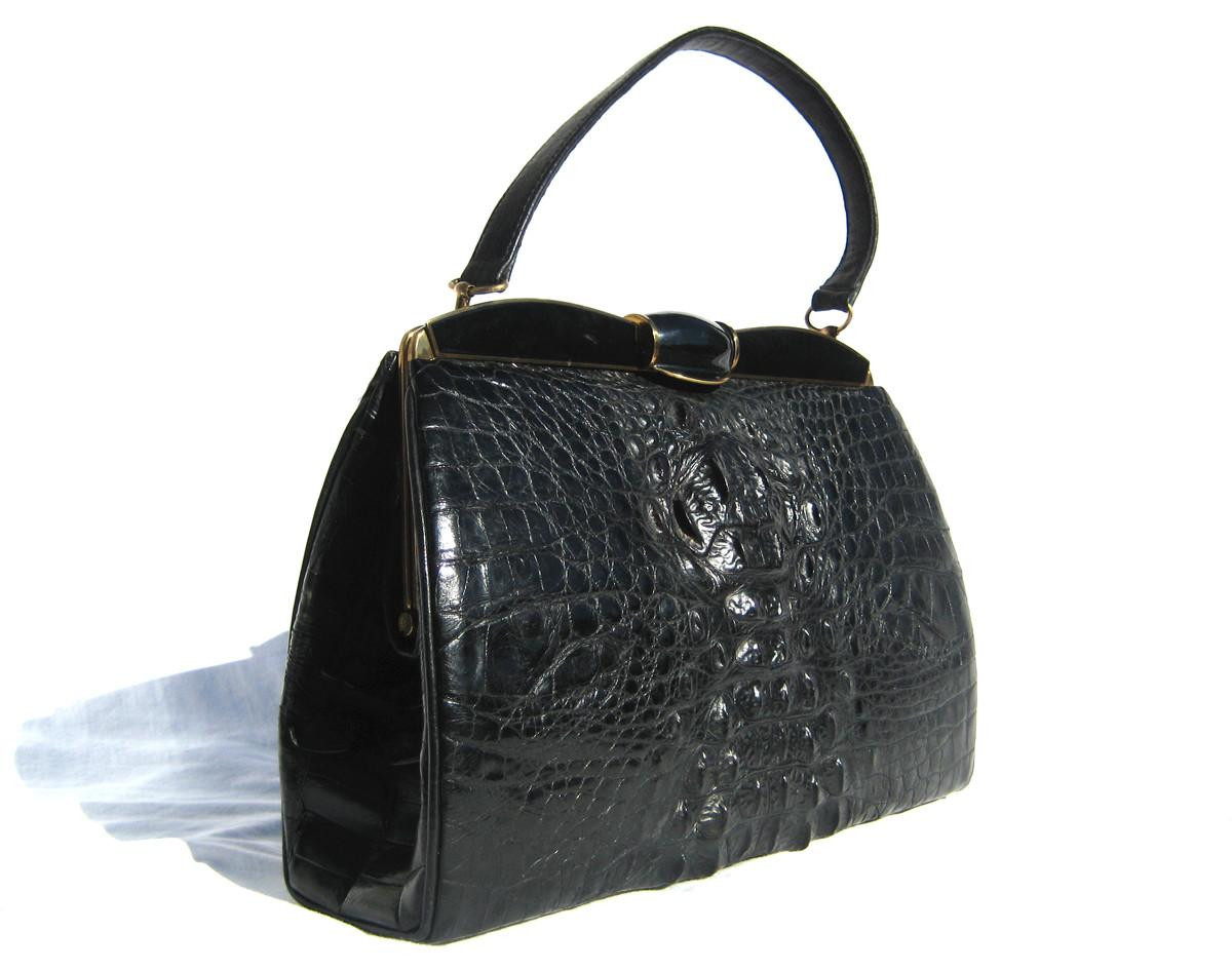 GENUINE CROCODILE SKIN ハンドバッグ シャイニング 黒 genuine crocodile skin クロコダイルスキン ハンドバッグ 【公式通販】