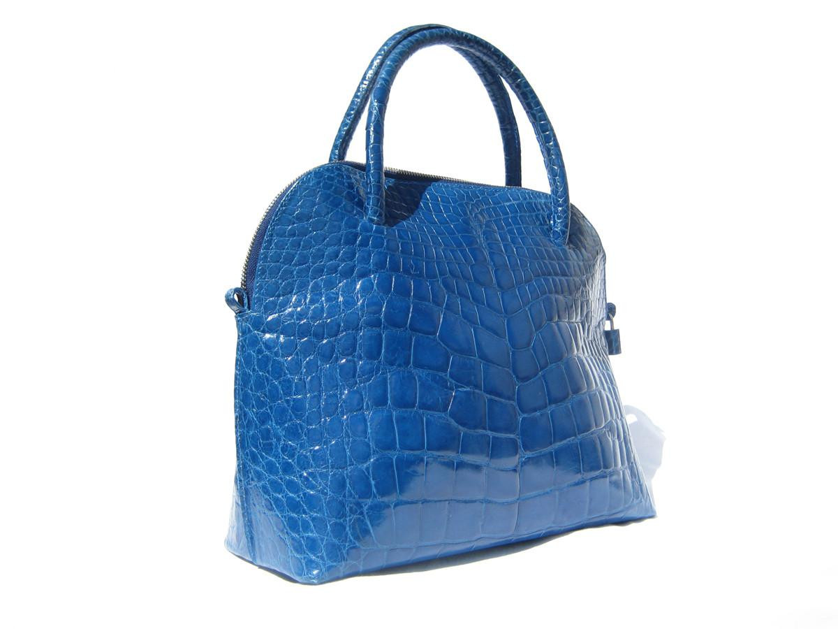 XL MAXIMA Electric BLUE Alligator Belly Skin Handbag Bowler BOLIDE