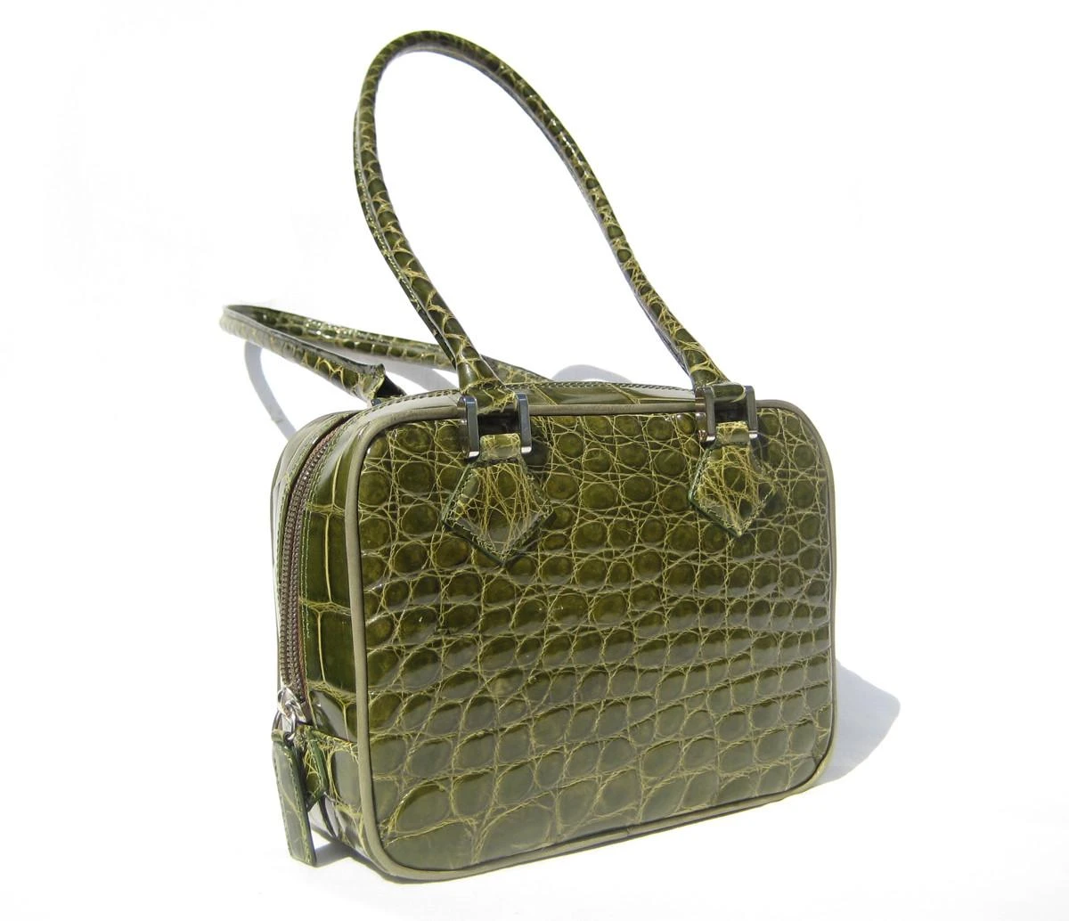 Lovely OLIVE GREEN 2000's CROCODILE Belly Skin Shoulder Bag -OGGI
