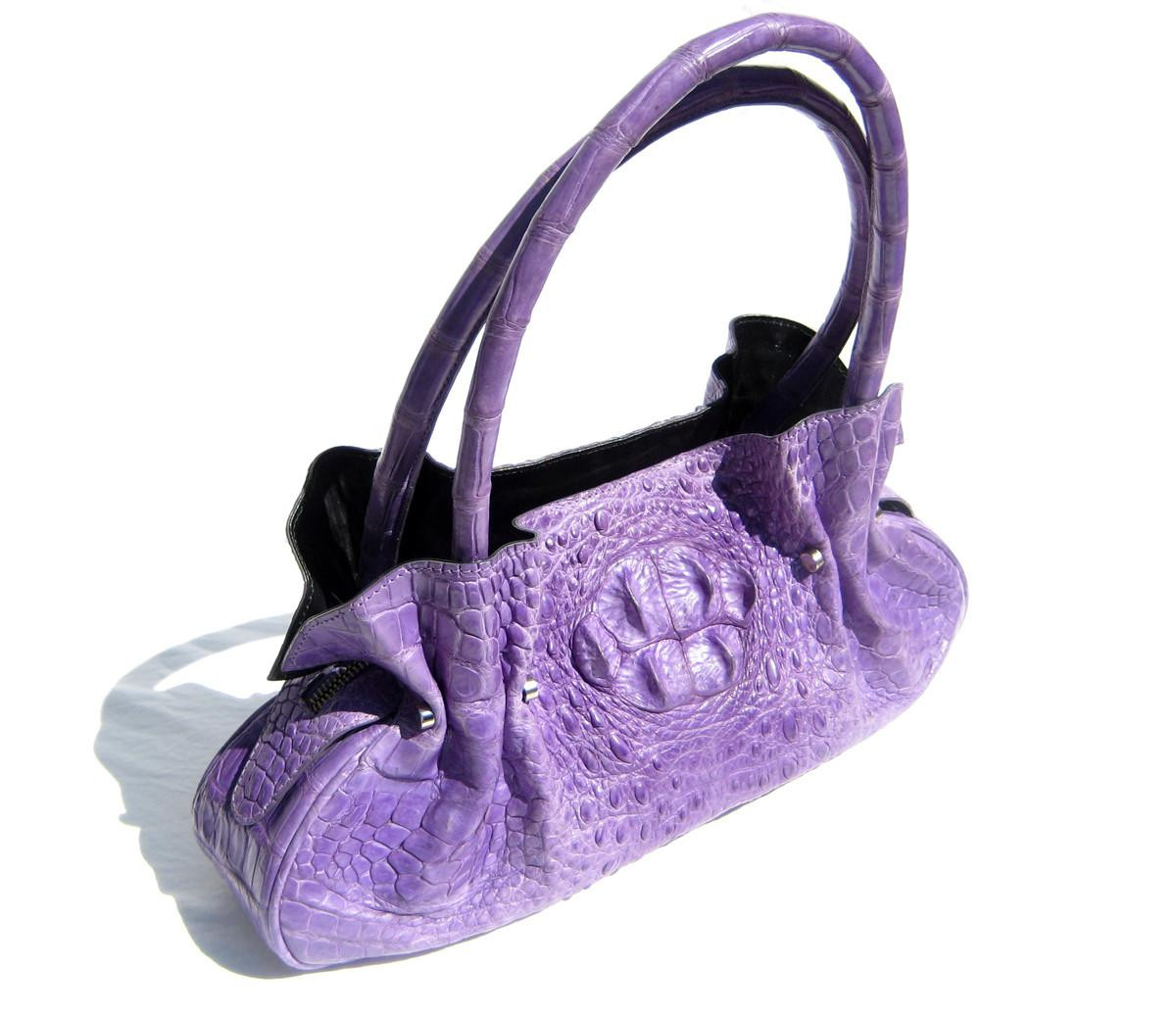 Early 2000's PURPLE Hornback Crocodile Skin Satchel Shoulder Bag