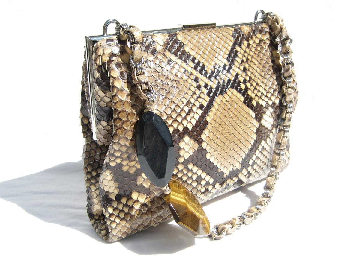 バッグ 00s Archive Y2K Snake Python leather bag Early 2000's PYTHON Snake Skin Handbag - KOTUR - Vintage Skins