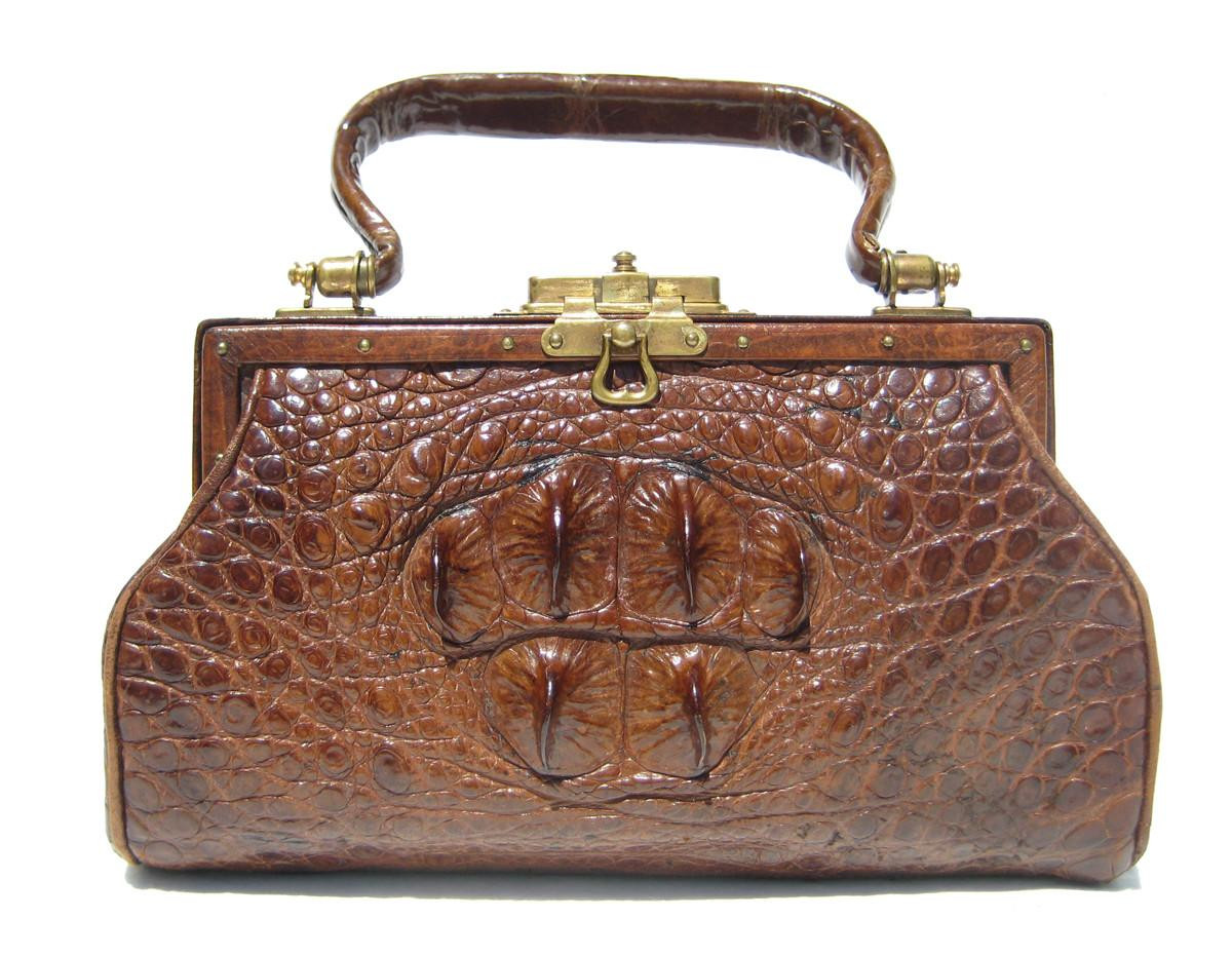 Stunning Antique 1920's-30's Brown Victorian CROCODILE Skin