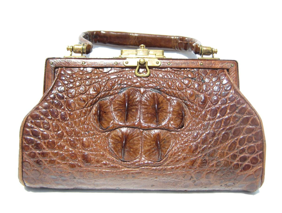 Stunning Antique 1920's-30's Brown Victorian CROCODILE Skin