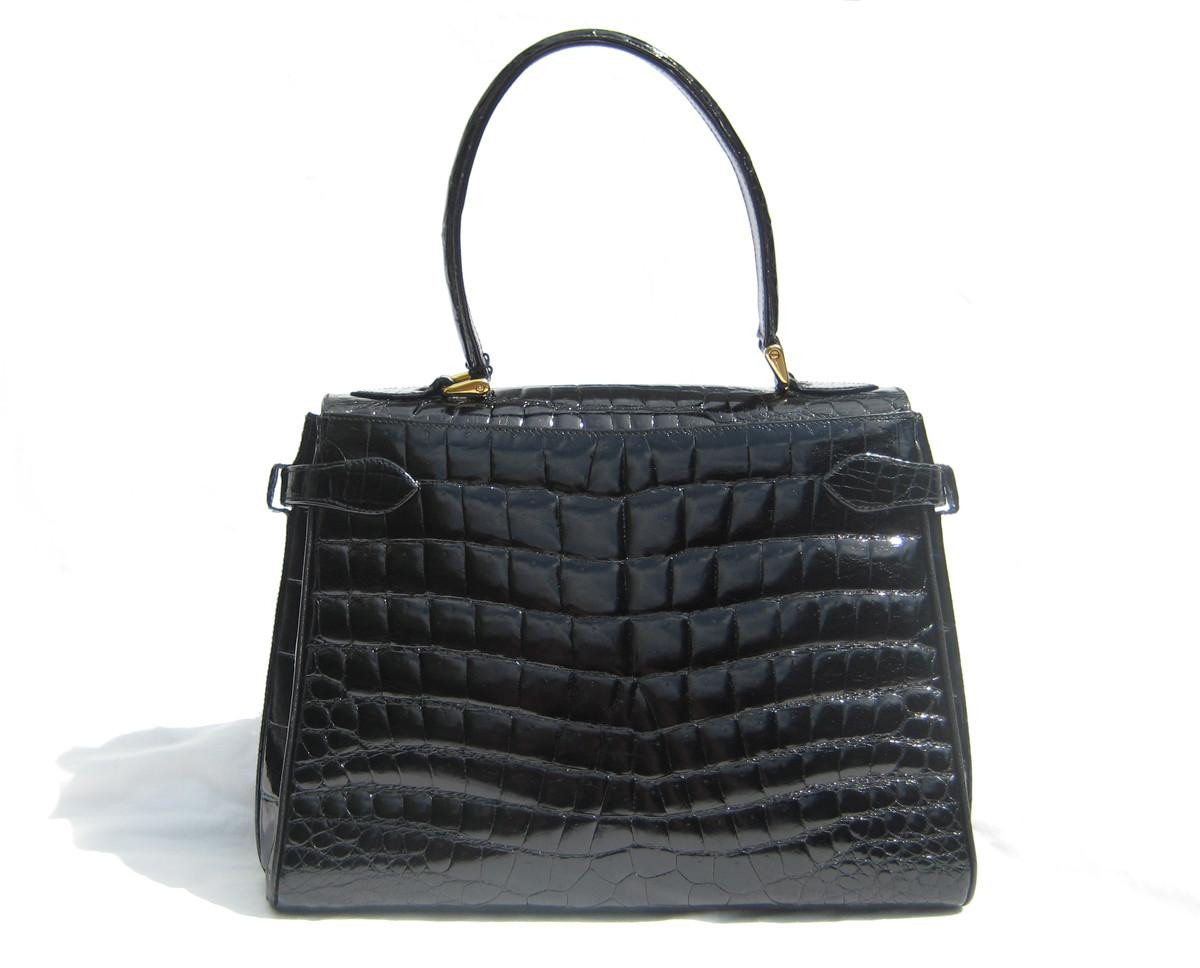 V*e様 【フランス製】黒 ベビークロコ バッグ BLACK CROCODILE Porosus Belly Skin KELLY Bag SATCHEL Bag