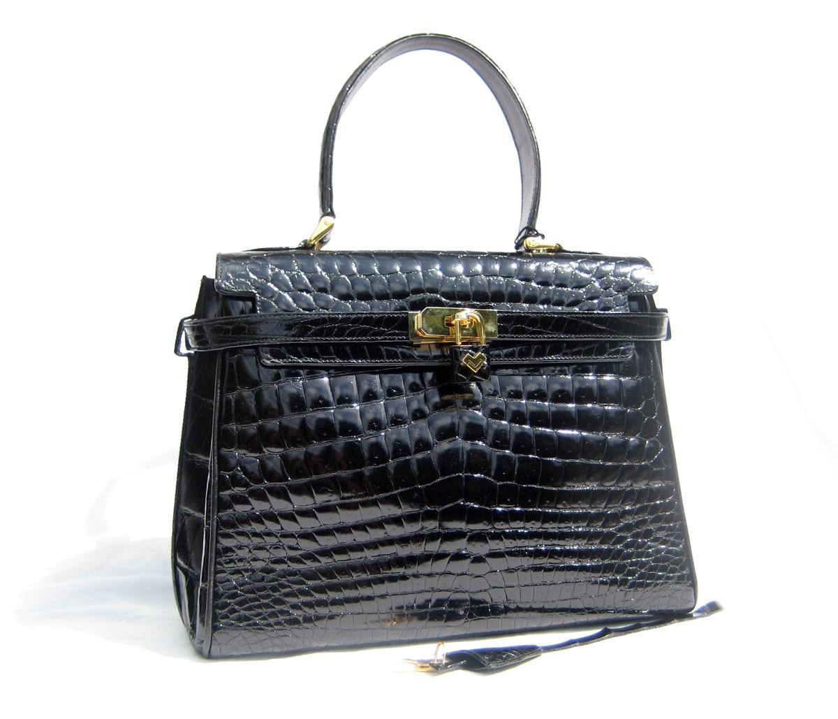 BLACK CROCODILE Porosus Belly Skin KELLY Bag SATCHEL Bag