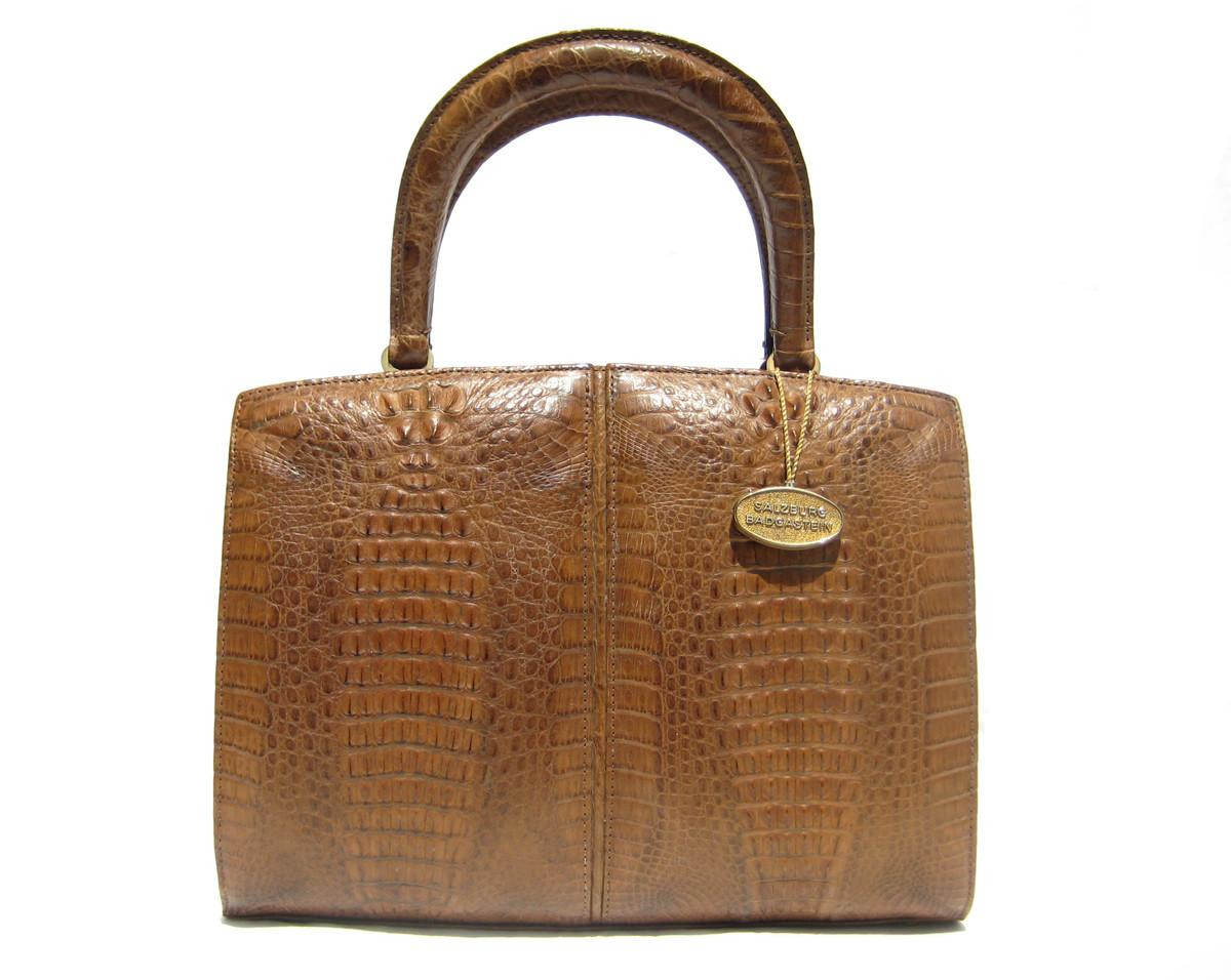 1980's COGNAC Double Hornback CROCODILE Skin Handbag - MODELL
