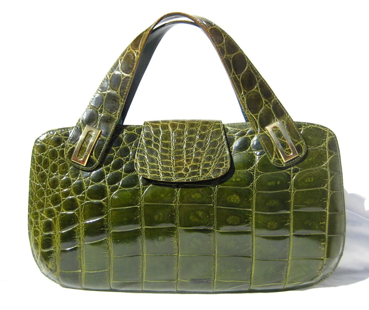 XXL MOSS GREEN 1980's-90's ALLIGATOR Belly Skin Handbag - Vintage