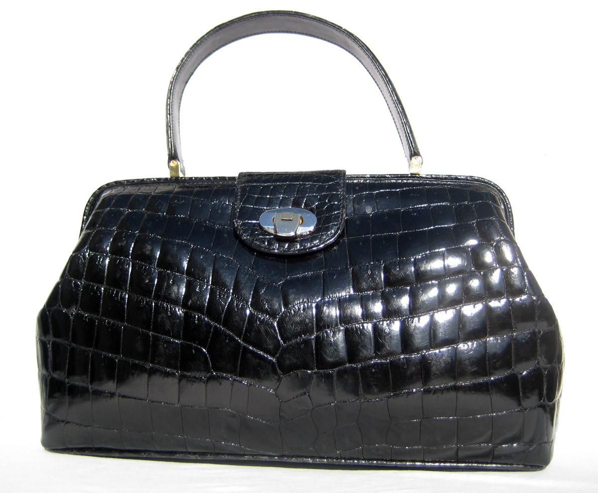 Sacoche De Médecin Vintage F.A.M Paris Fin XIXe Siècle - Cuir De Crocodile, Doublure Rouge, Occasion