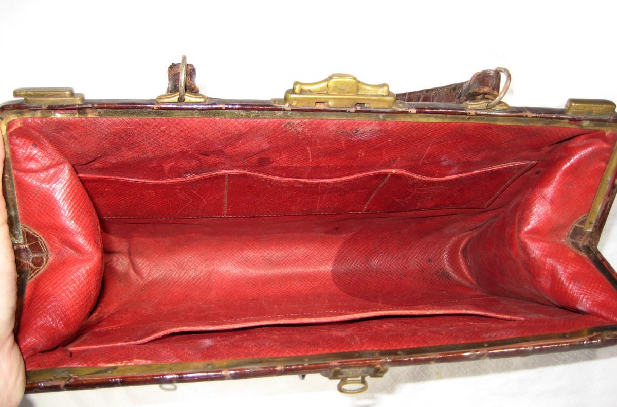 XL Early 1900's Edwardian HORNBACK Alligator Purse - RED Leather
