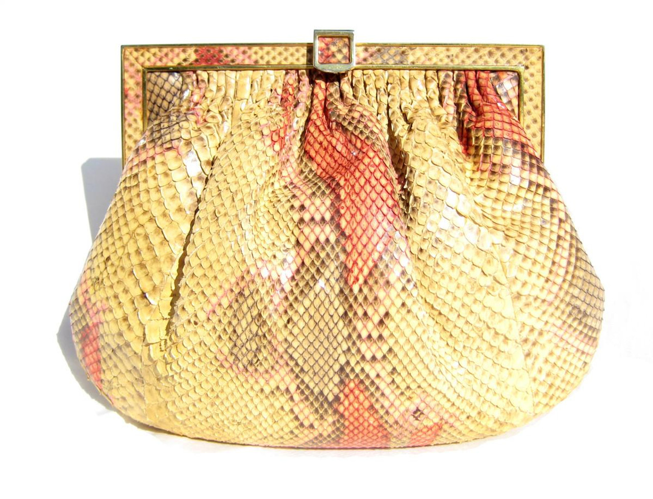 【Vintage】90s Python leather shoulder bag ROCKSTAR 1990's RED Studded PYTHON Snake Skin Shoulder Bag