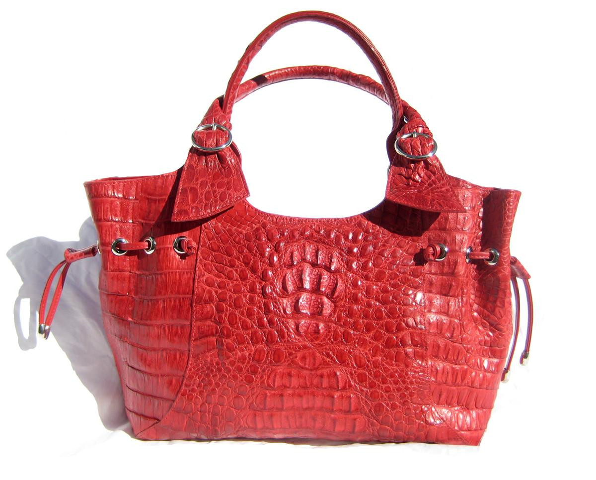 XL RED Hornback Crocodile Skin Tote SHOULDER BAG - NINA RAYE