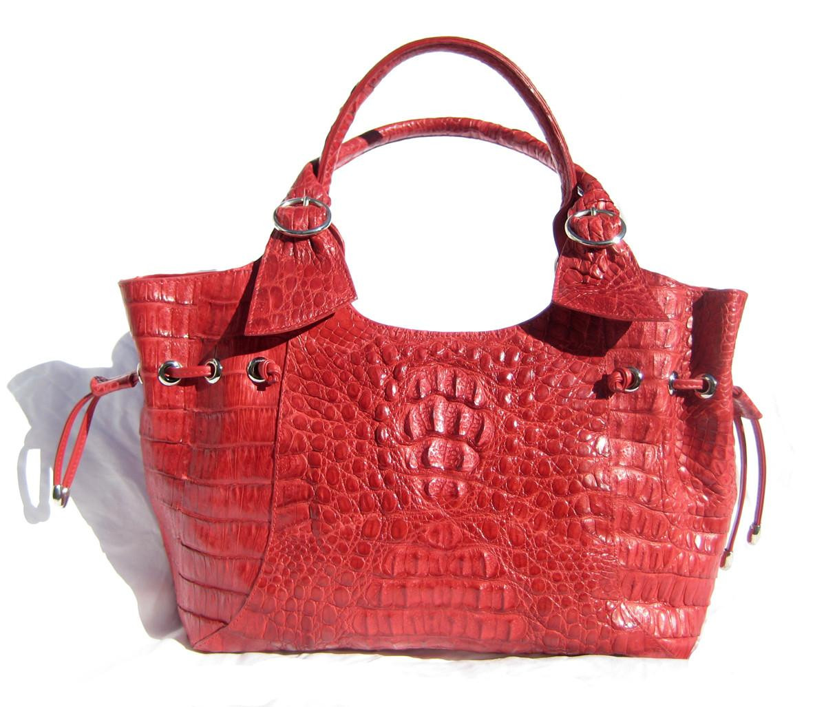 XL RED Hornback Crocodile Skin Tote SHOULDER BAG - NINA RAYE