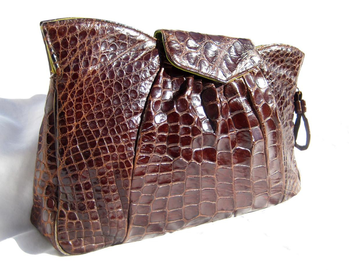 クラッチバッグ SKINS Brown 1940's Deco ALLIGATOR Skin Clutch Purse - Deitsch-Style