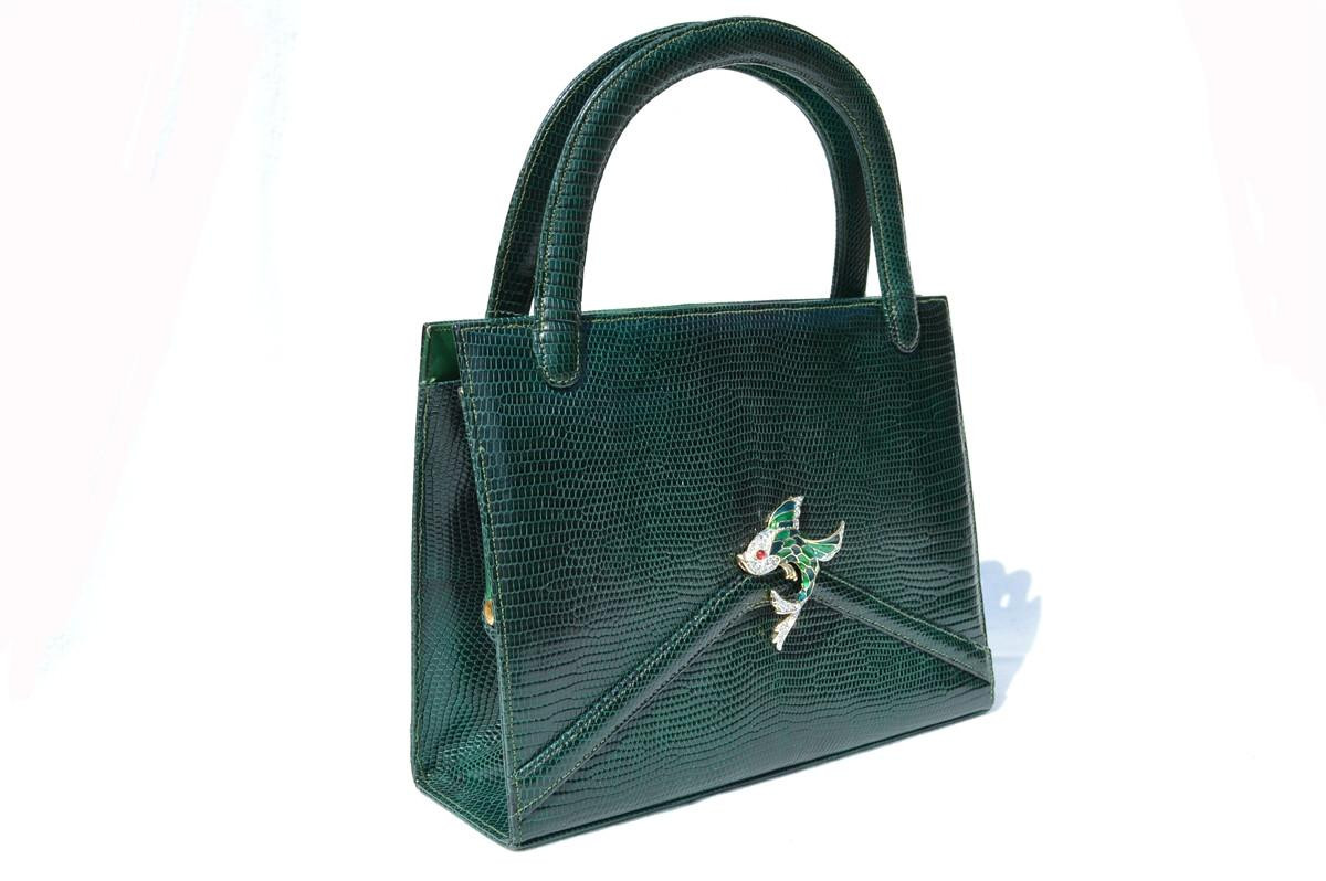 MARTIN VAN SCHAAK 1950's-60's GREEN Lizard Skin Handbag - FISH