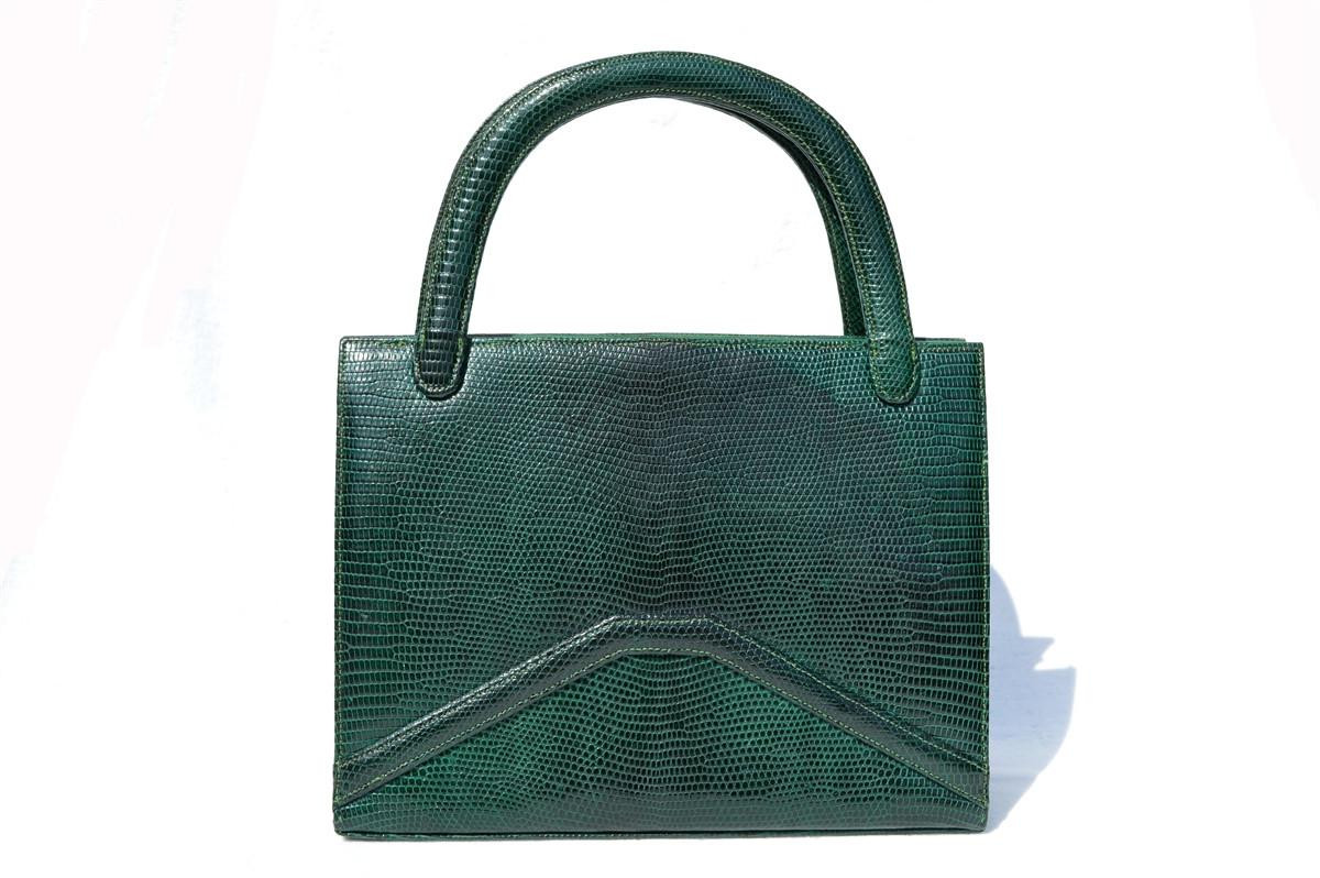 MARTIN VAN SCHAAK 1950's-60's GREEN Lizard Skin Handbag - FISH
