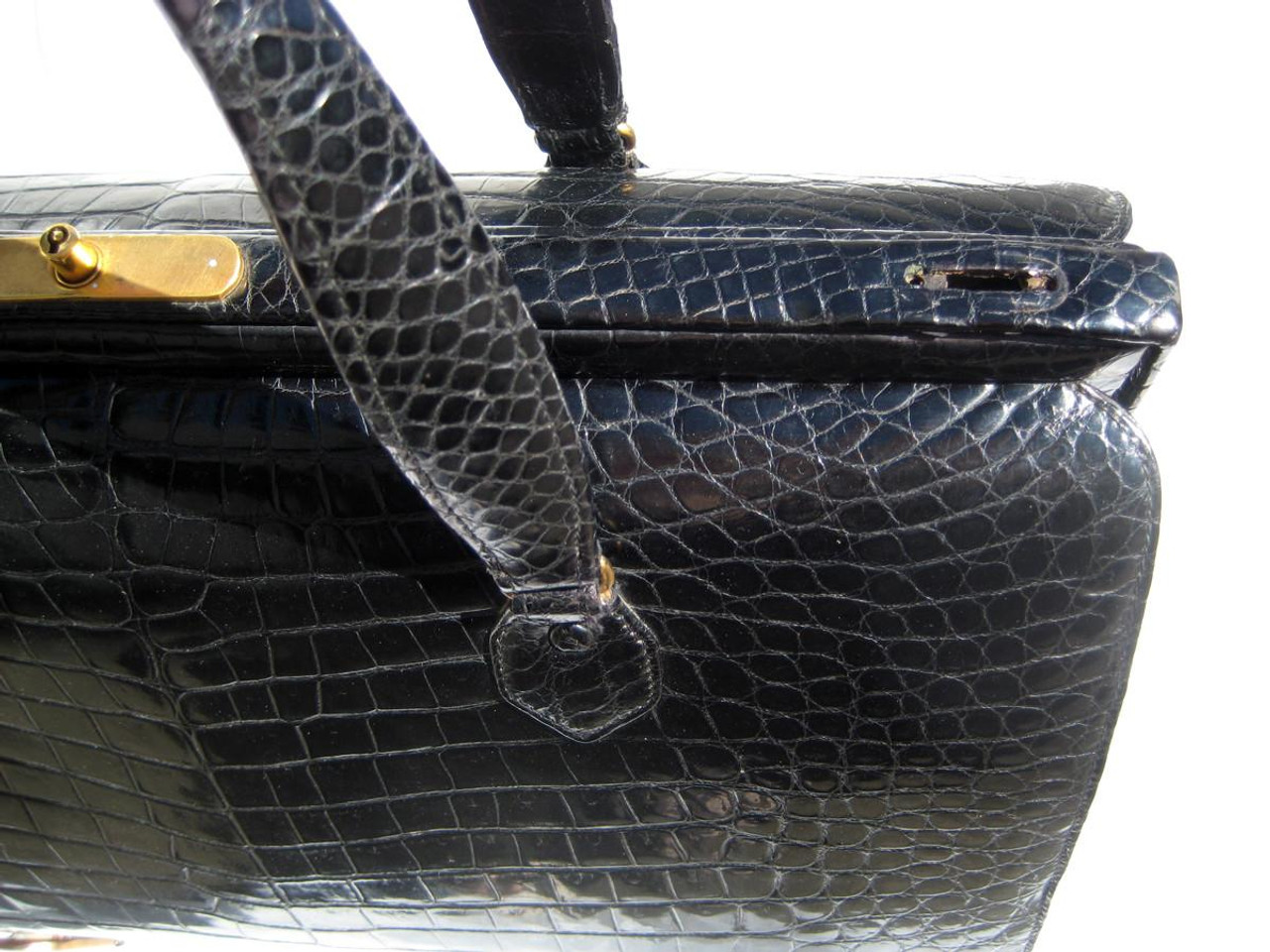 XXL 1950'-60's BLACK ALLIGATOR Belly Skin SAC MALLETTE