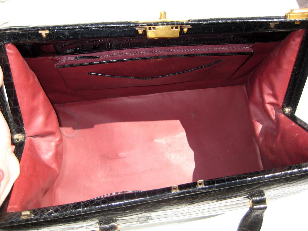 XXL 1950'-60's BLACK ALLIGATOR Belly Skin SAC MALLETTE