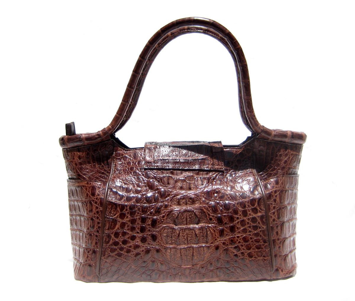 XL Tobacco Brown Hornback Crocodile Skin SHOULDER BAG - NINA RAYE