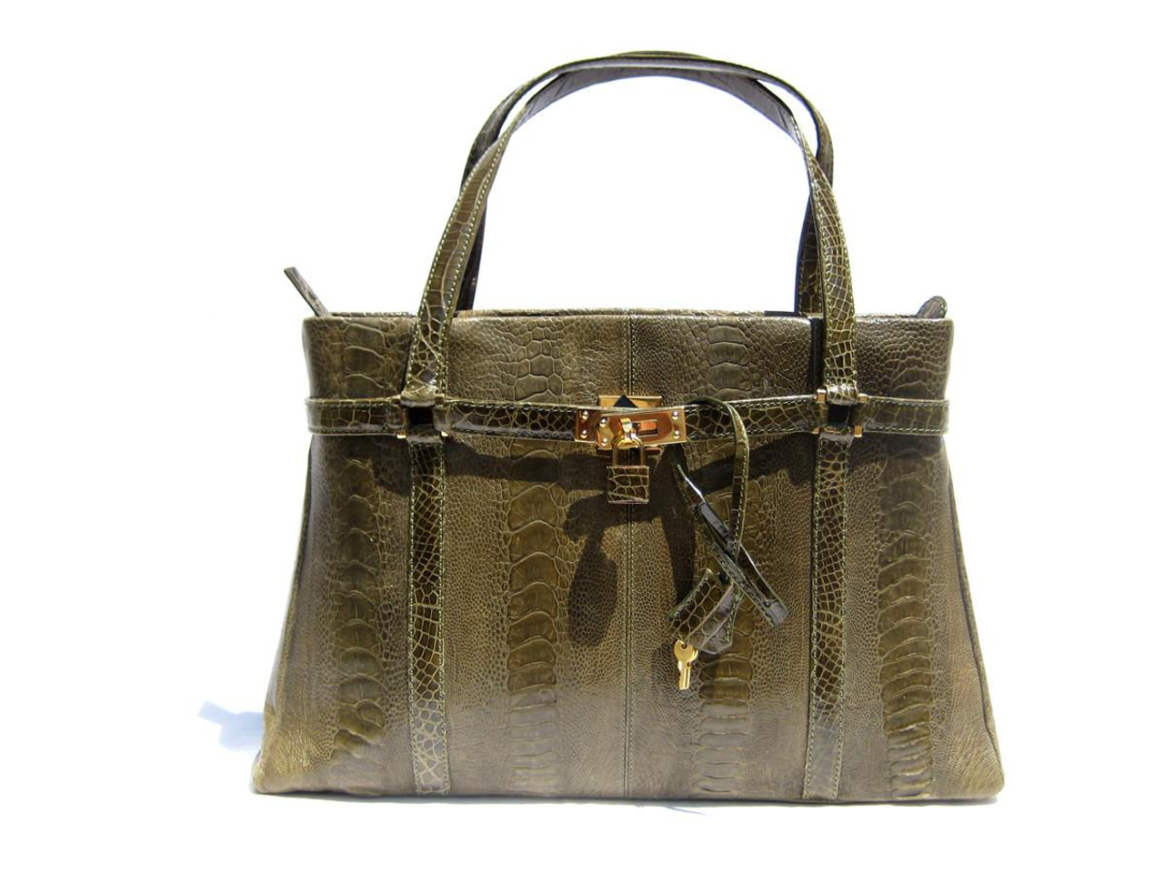 ☆SAND MUSEUM☆ OAK BAG Moss Green SM1A0004 XXL 17 x 12 Moss GREEN Early 2000's Ostrich Leg Skin Handbag
