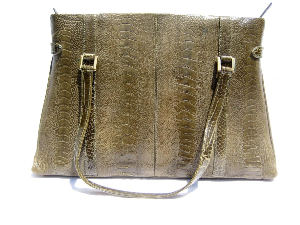 XXL 17 x 12 Moss GREEN Early 2000's Ostrich Leg Skin Handbag Brief
