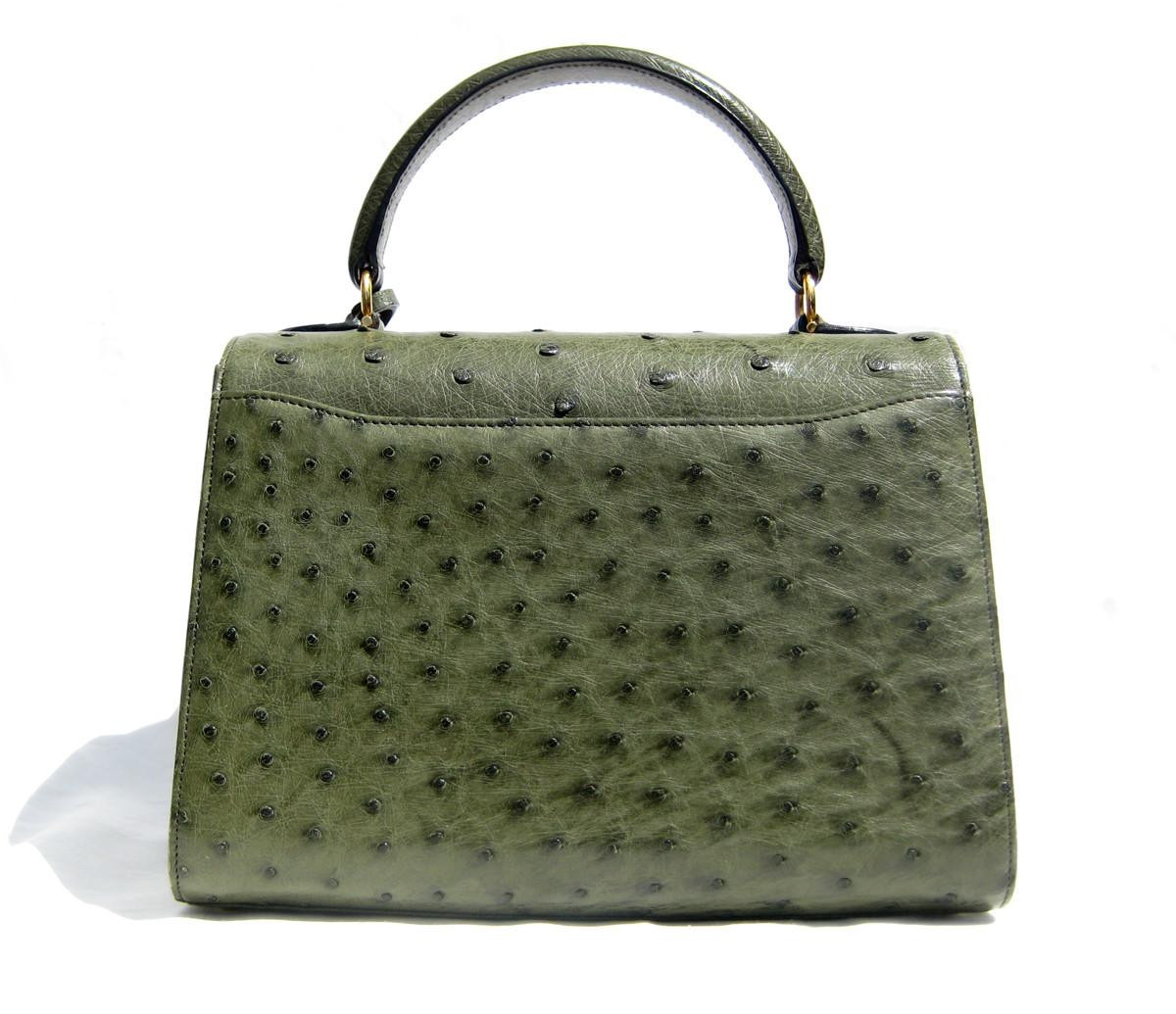 Early 2000's Army Green OSTRICH Skin Handbag Shoulder Bag