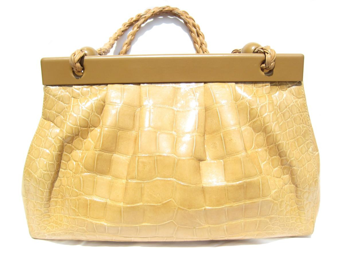 XL 2000s ZER leather shoulder bag Tan Early 2000\u0027s ALLIGATOR 