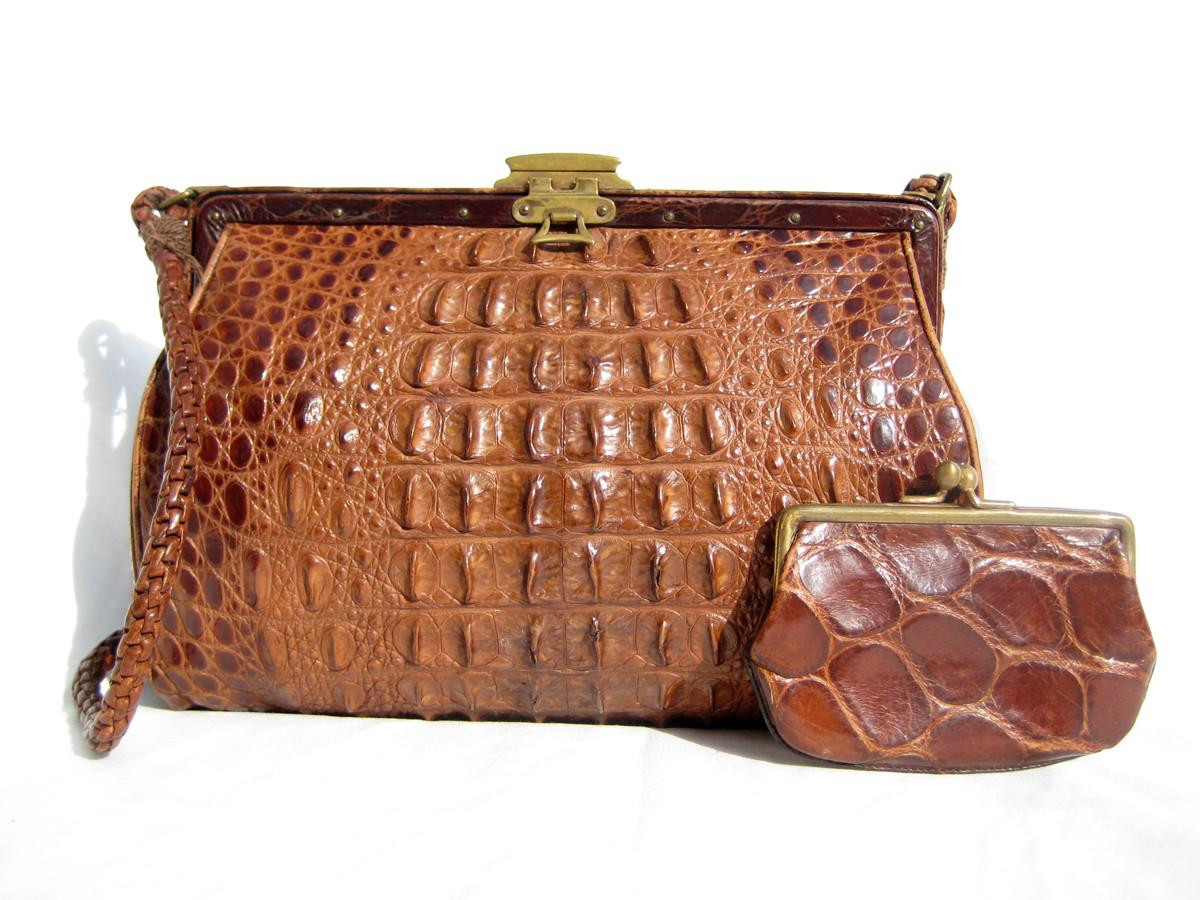 Soft Chocolate Brown Antique Early 1900's Hornback ALLIGATOR Skin