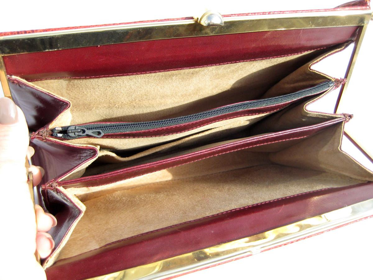 1950's-60's Burgundy RED Lizard Skin Top Handle Bag - Vintage Skins