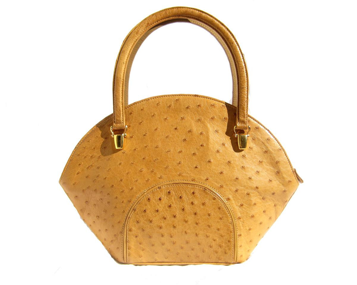 Classic 14 x 9 BOLIDE Style British TAN Ostrich Skin Handbag
