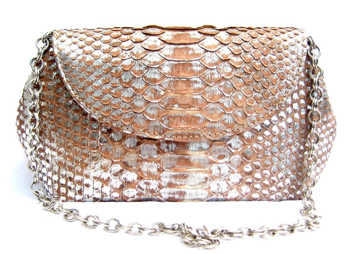 Gorgeous Bronze Metallic PYTHON Snake Skin Clutch Shoulder Bag ...