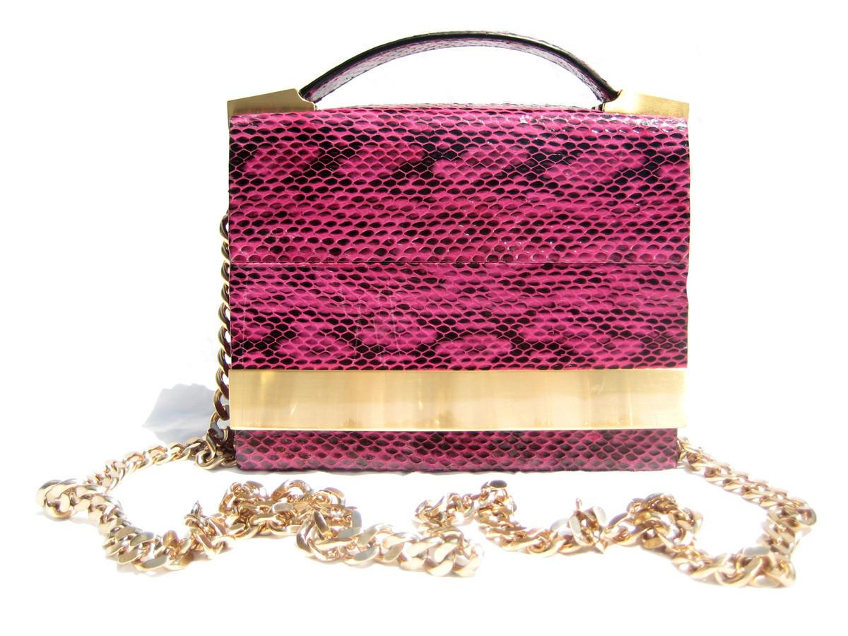 Early 2000s MAGENTA PINK Snake Skin Handbag Shoulder Bag - Brian 