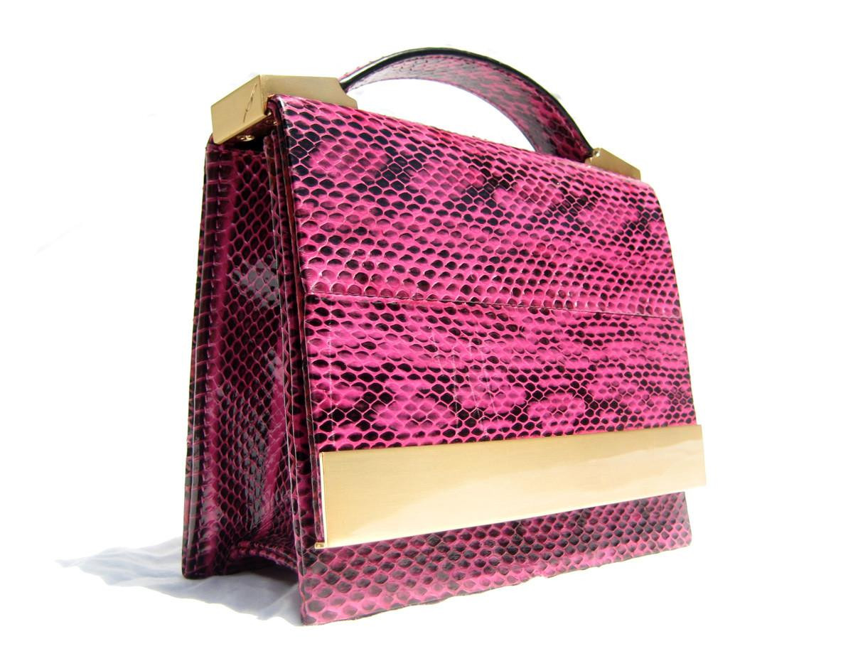 Early 2000s MAGENTA PINK Snake Skin Handbag Shoulder Bag - Brian 