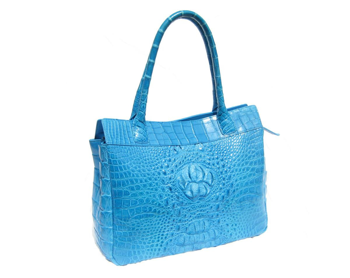 XXL BLUE Hornback Crocodile Skin Tote SHOULDER BAG Satchel - RIVER