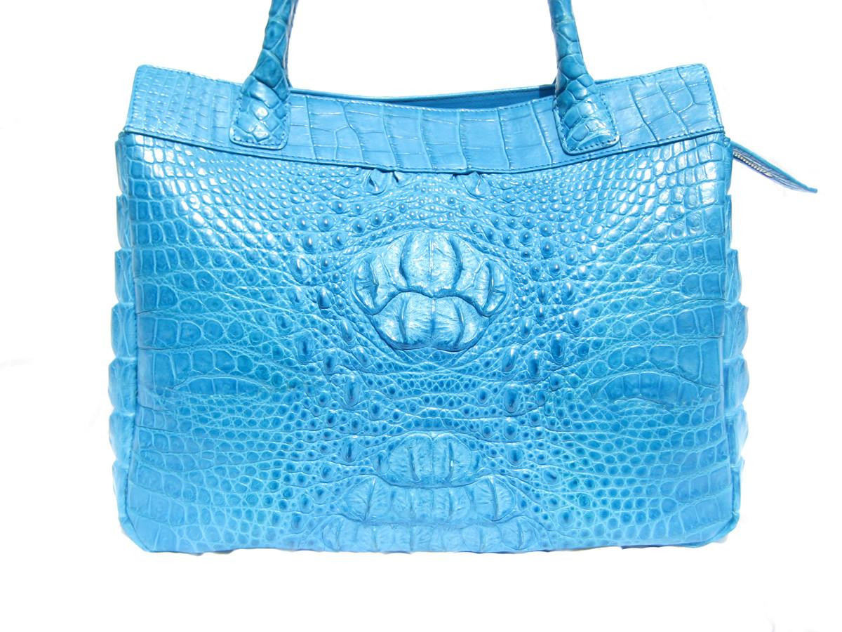 XXL BLUE Hornback Crocodile Skin Tote SHOULDER BAG Satchel - RIVER