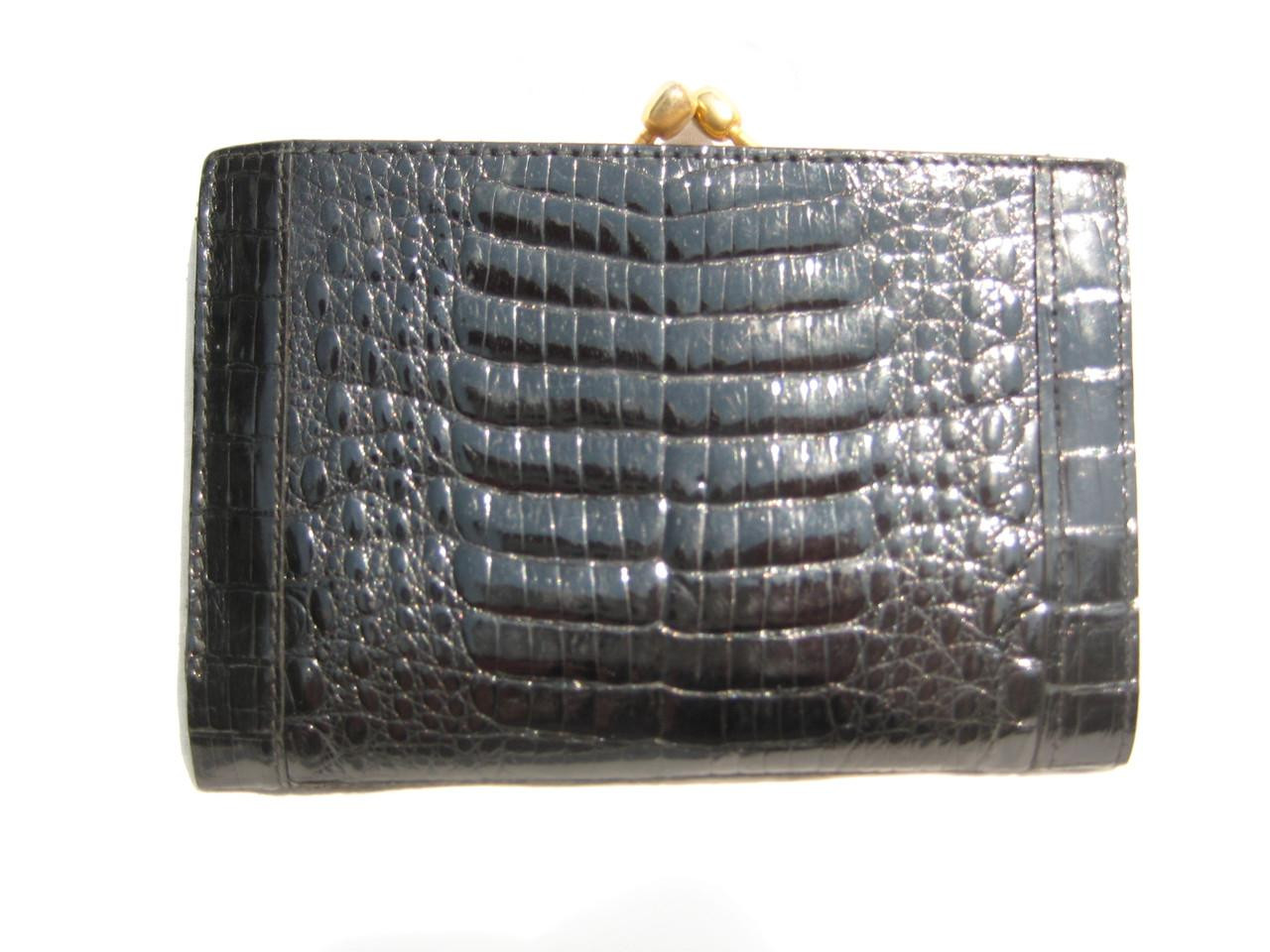ROSENFELD Black CROCODILE Porosus Belly Skin Wallet & Change Purse