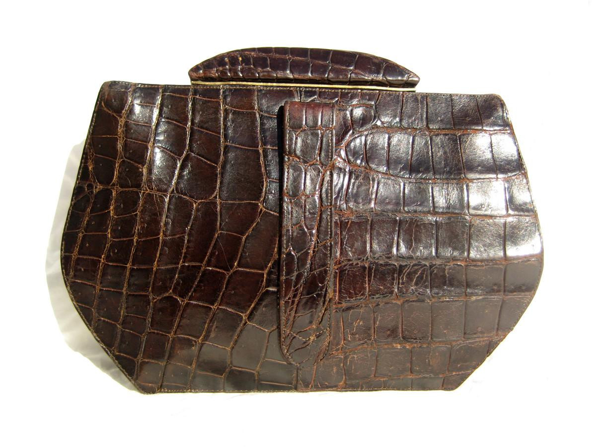 Petite Dark Brown 1940's Alligator Skin CLUTCH Purse Vintage Skins