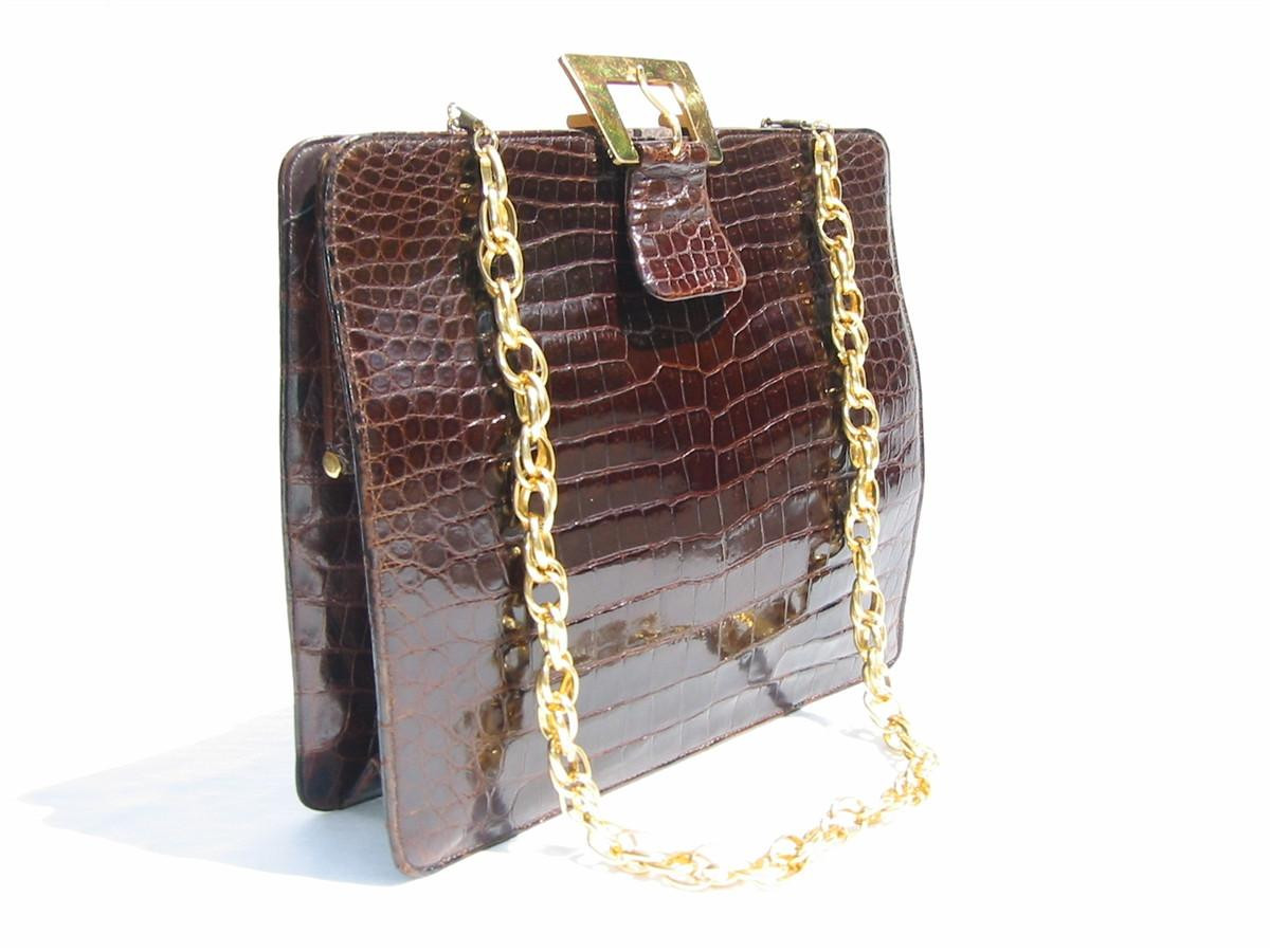 Rare BIENEN DAVIS 1950's-60's CROCODILE Belly Skin Shoulder Bag