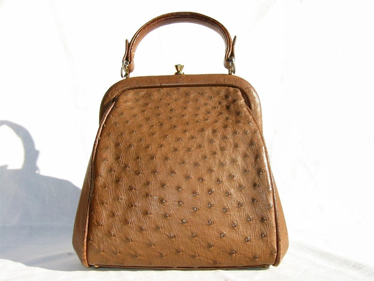 1950's-60's Tan KATZ & LOURIE OSTRICH SKIN Bag w/Coin Purse