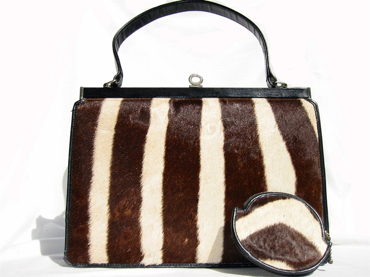 CORBEAU 1960 s GENUINE ZEBRA FUR Handbag w Change Purse Vintage