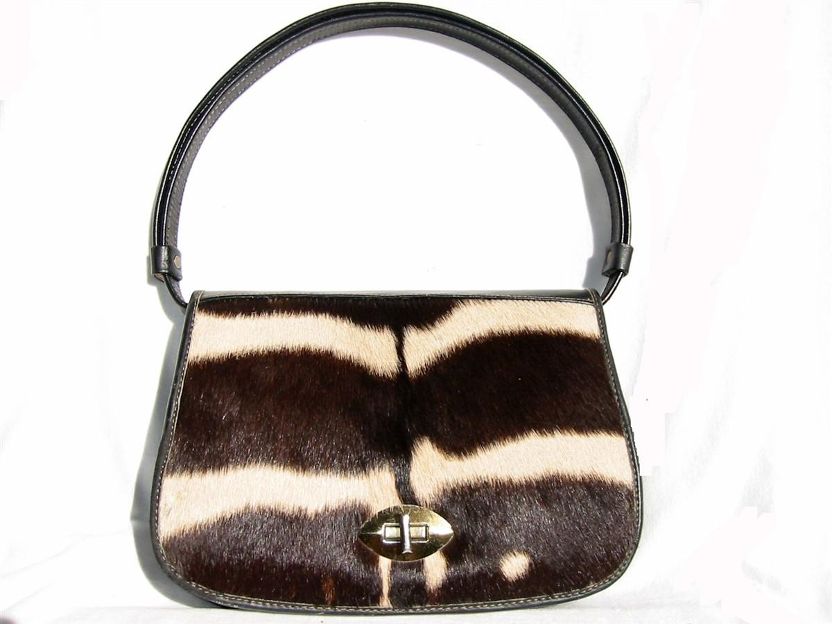 1950's-60's GENUINE ZEBRA HIDE FUR Shoulder Bag Purse Vintage Skins1