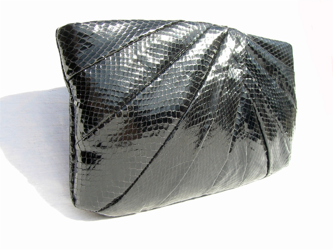 BLACK Deco 1960's-70's COBRA Snake Skin Clutch Purse - CLEMENTE - Vintage  Skins