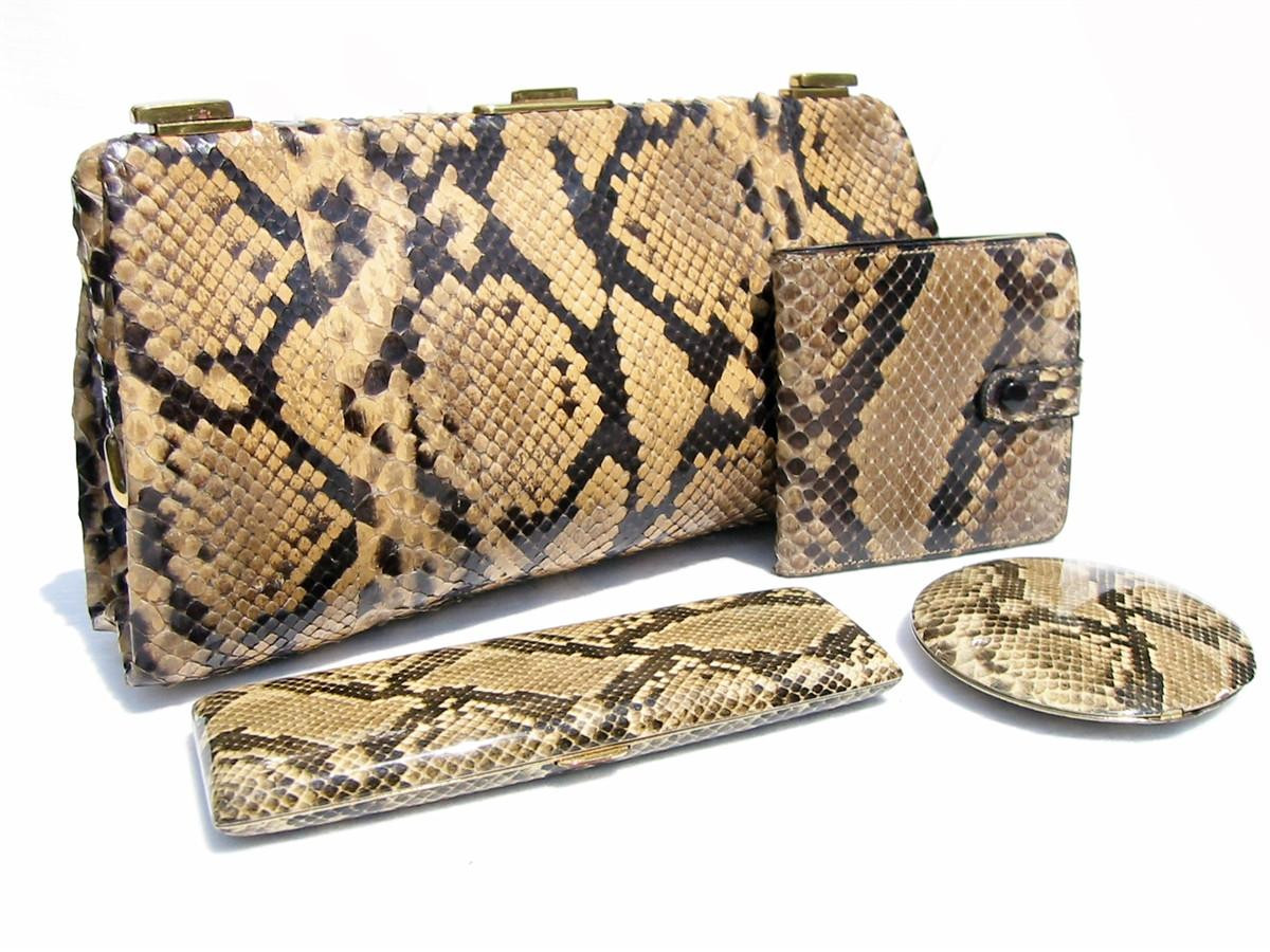 Fabulous 1940's-50's PYTHON Snake Skin CLUTCH Bag with Accessories