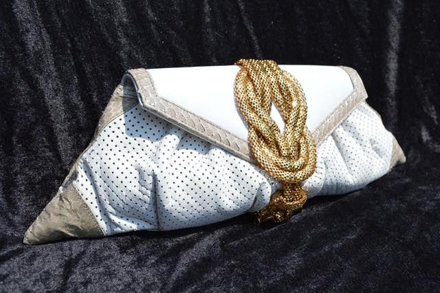 ✨希少✨ LARA BOHINC ララボーヒンク ハンドバッグ 1990's White LARA BOHINC 107 Lambskin Leather & Taupe Snakeskin