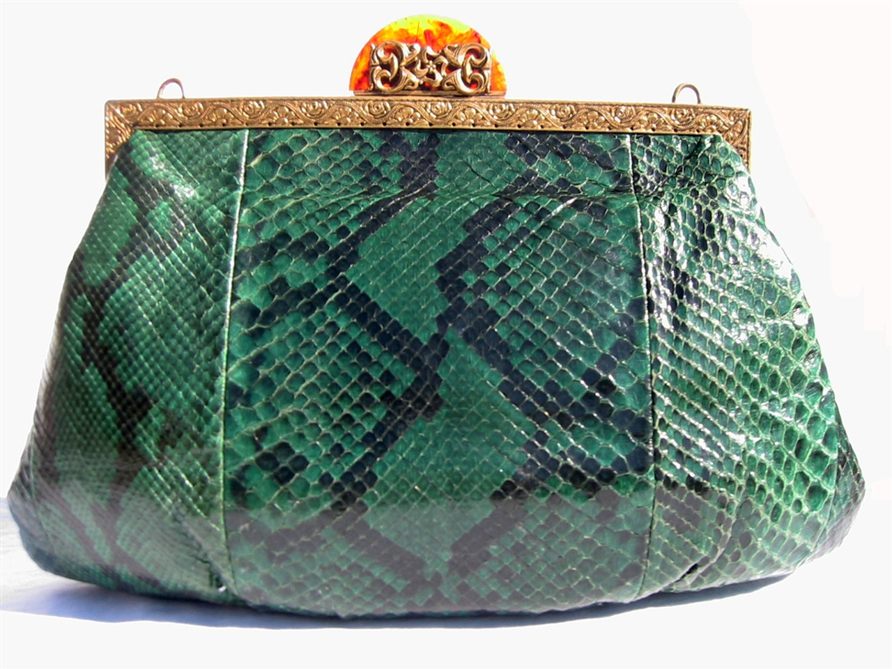 Massive GREEN 1970's JACOMO PYTHON Snake Skin CLUTCH Shoulder Bag