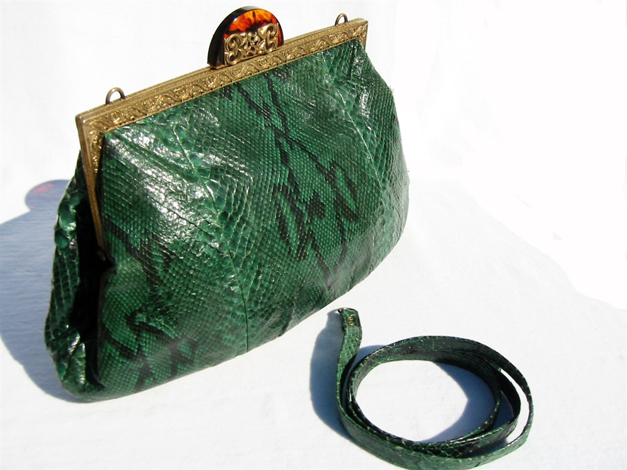 Massive GREEN 1970's JACOMO PYTHON Snake Skin CLUTCH Shoulder Bag