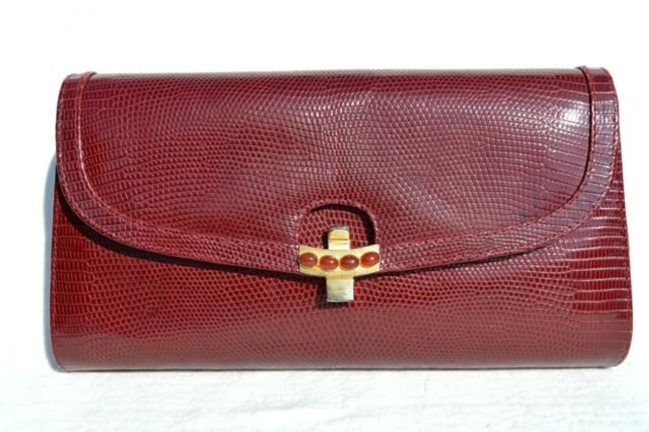 激安アウトレット通販 GUCCI Shoulder CLUTCH Skin Lizard Red BURGUNDY 1980's-90's 小物